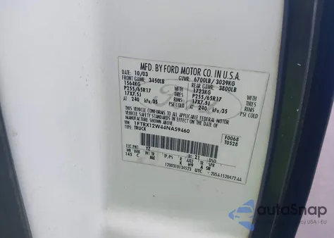 2004 Ford F-150 Stx/Xl/Xlt z USA, uszkodzony, nr VIN 1FTRX12W44NA59460